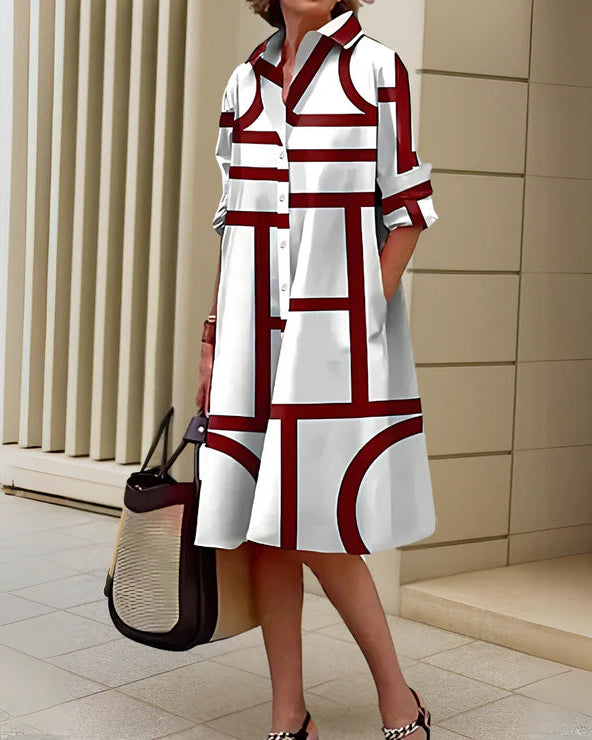 Julia | Robe Midi Chic Femme À Imprimé Géométrique Élégant