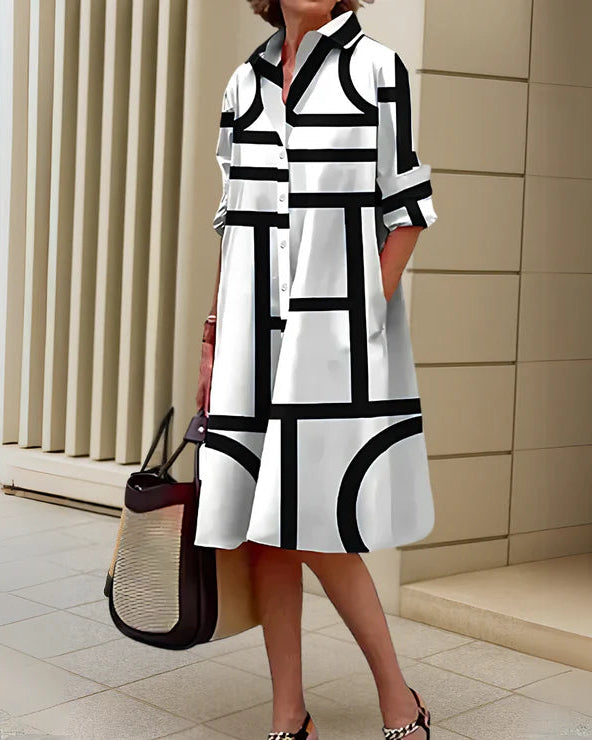 Julia | Robe Midi Chic Femme À Imprimé Géométrique Élégant