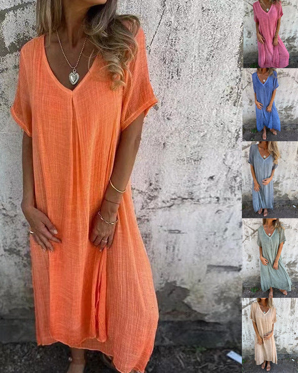 Clara | Robe Femme Fluide Mi-Longue à Col en V Élégante et Confortable 1