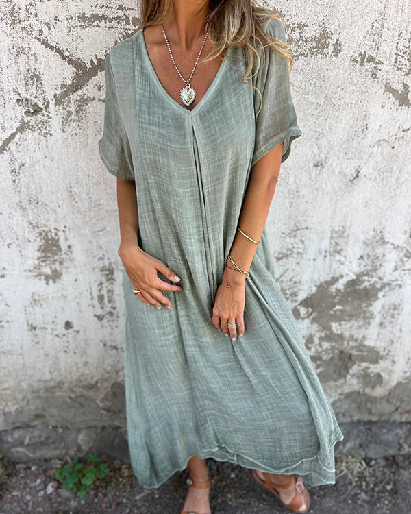 Clara | Robe Femme Fluide Mi-Longue à Col en V Élégante et Confortable 3