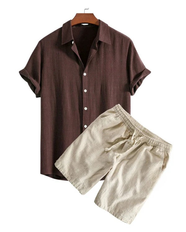 Élias | Ensemble Été Homme en Lin avec Chemise Courte et Short Décontracté 5