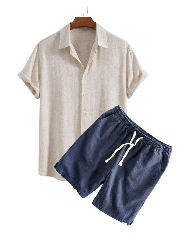Élias | Ensemble Été Homme en Lin avec Chemise Courte et Short Décontracté 6