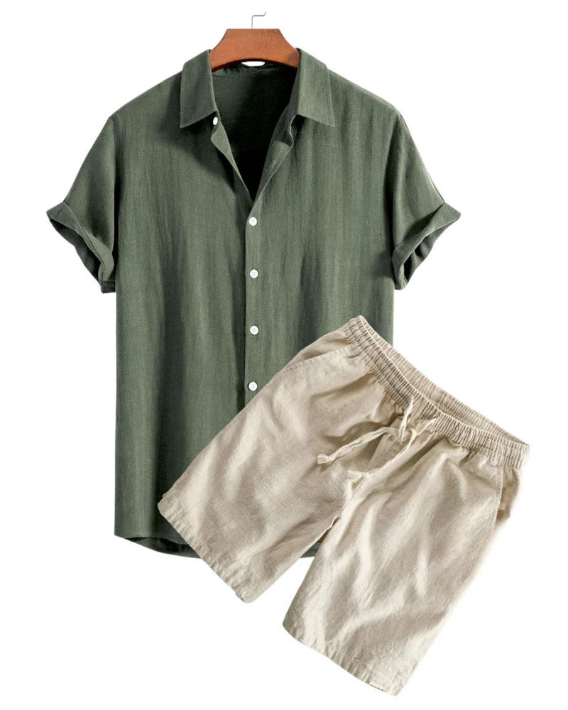 Élias | Ensemble Été Homme en Lin avec Chemise Courte et Short Décontracté 7