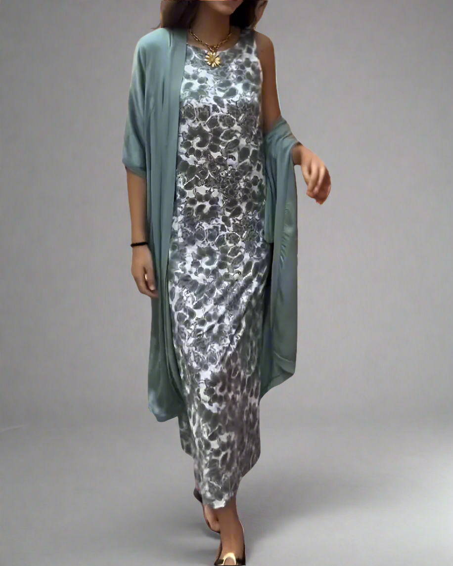 Élise | Robe Longue Fluide Élégante avec Cardigan Assorti pour Femme 2
