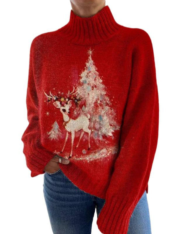 Diane | Pull à Col Roulé Loose-Fit pour Femme avec Imprimé Artistique