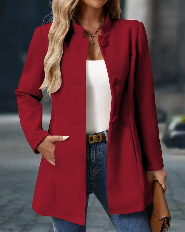 Claire | Manteau Femme Élégant à Col Montant avec Boutons Chic