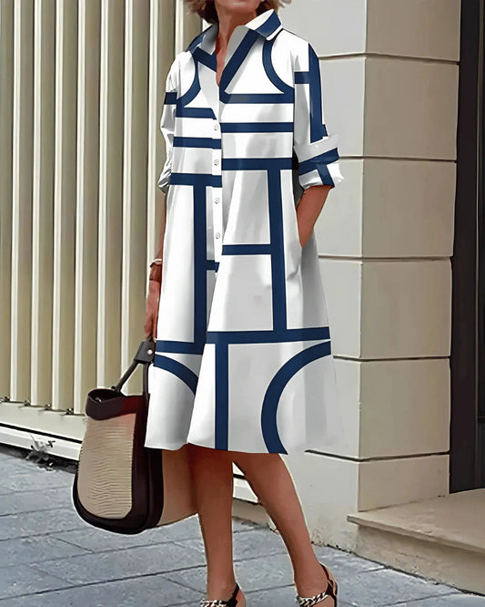 Julia | Robe Midi Chic Femme À Imprimé Géométrique Élégant