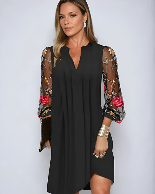 Renée | Robe Longue Femme Élégante à Manches Brodées