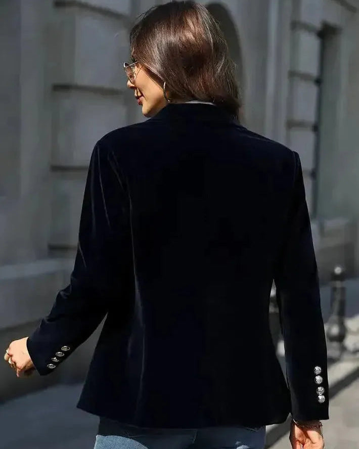 Camille | Blazer Noir Femme Chic en Velours avec Détails Dorés 1