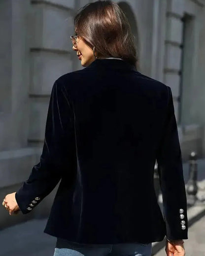 Camille | Blazer Noir Femme Chic en Velours avec Détails Dorés 1