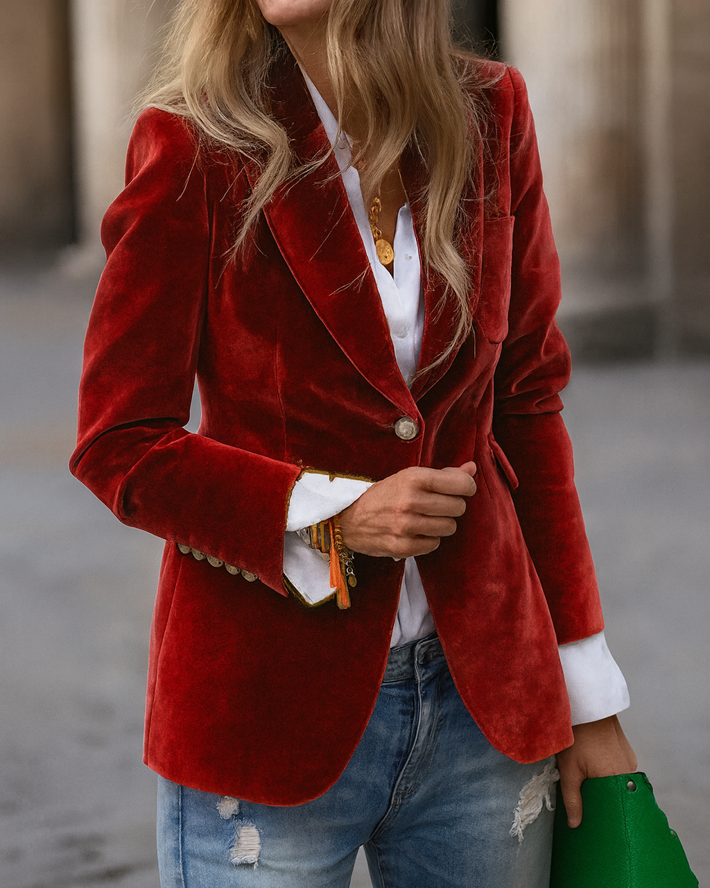 Camille | Blazer Noir Femme Chic en Velours avec Détails Dorés 9