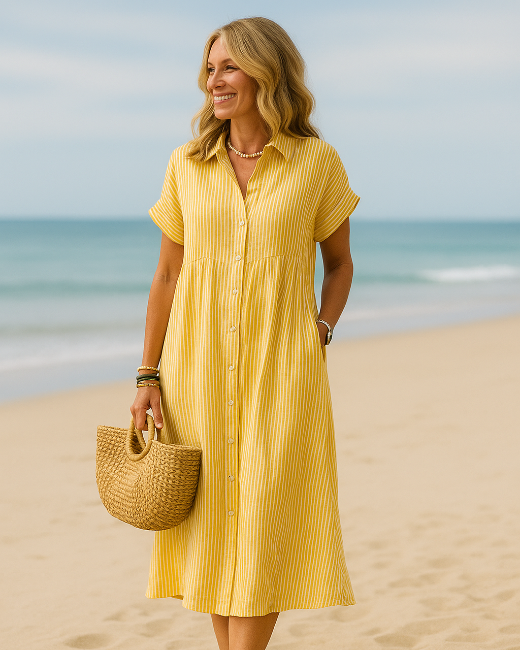 Claire | Robe Longue Boutonnée Rayée pour Femme 1
