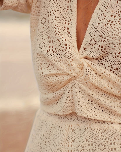 Clara | Chemisier Femme Chic Torsadé en Crochet à Col V Profond 5
