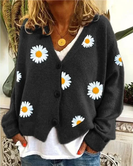 Clara | Élégant Cardigan Femme Brodé à Fleurs pour Automne 1