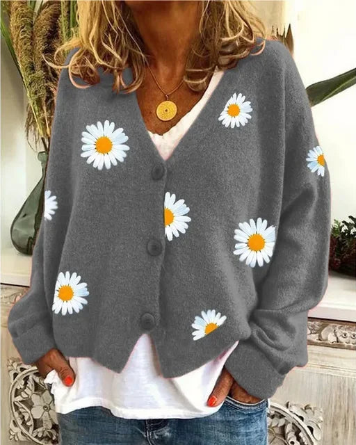 Clara | Élégant Cardigan Femme Brodé à Fleurs pour Automne 2