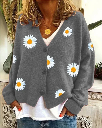 Clara | Élégant Cardigan Femme Brodé à Fleurs pour Automne 2