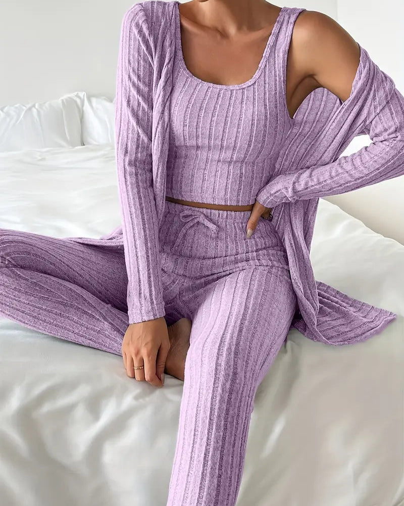 Clara | Ensemble Tailleur Femme Tricot Côtelé Élégant 3 Pièces 8