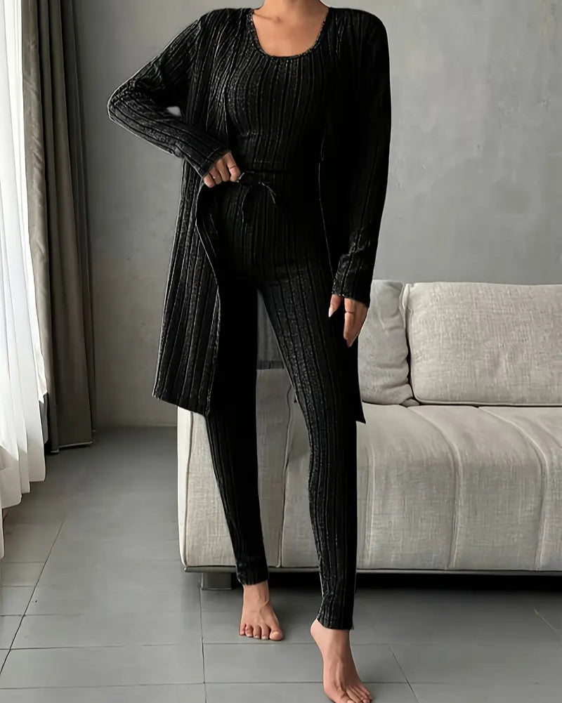 Clara | Ensemble Tailleur Femme Tricot Côtelé Élégant 3 Pièces 9