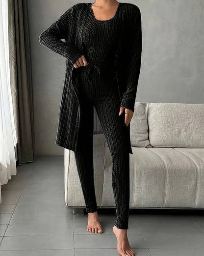 Clara | Ensemble Tailleur Femme Tricot Côtelé Élégant 3 Pièces 9