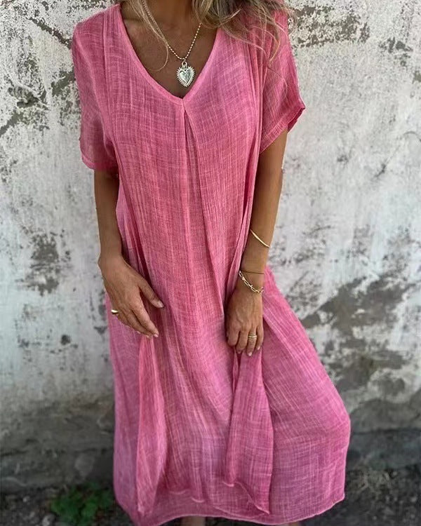 Clara | Robe Femme Fluide Mi-Longue à Col en V Élégante et Confortable 2
