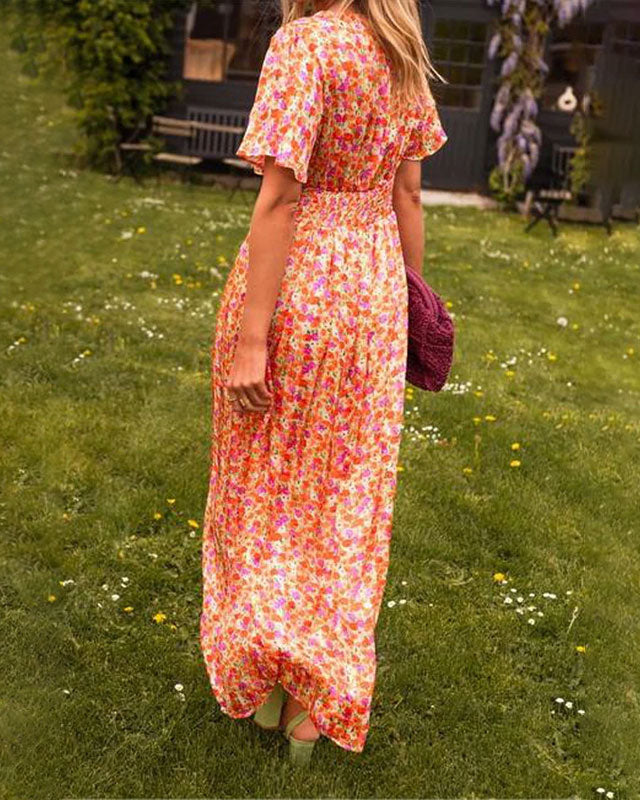 Clara | Robe Longue Femme Plissée Fluide à Col en V pour Été 1