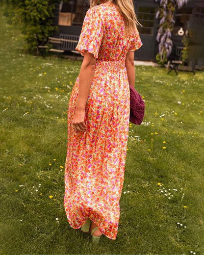 Clara | Robe Longue Femme Plissée Fluide à Col en V pour Été 1