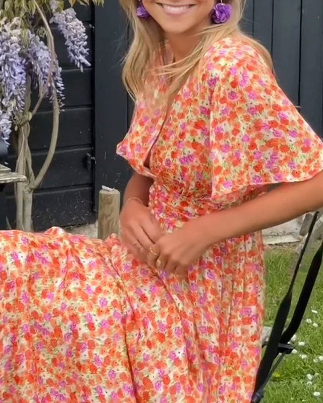 Clara | Robe Longue Femme Plissée Fluide à Col en V pour Été 3