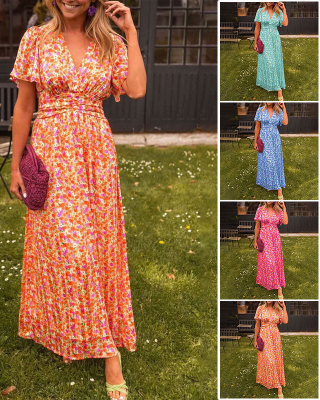 Clara | Robe Longue Femme Plissée Fluide à Col en V pour Été 4