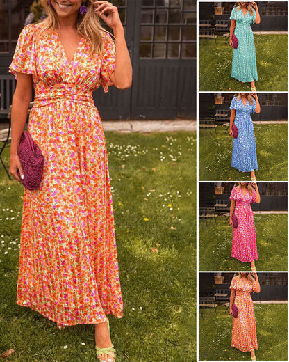 Clara | Robe Longue Femme Plissée Fluide à Col en V pour Été 4
