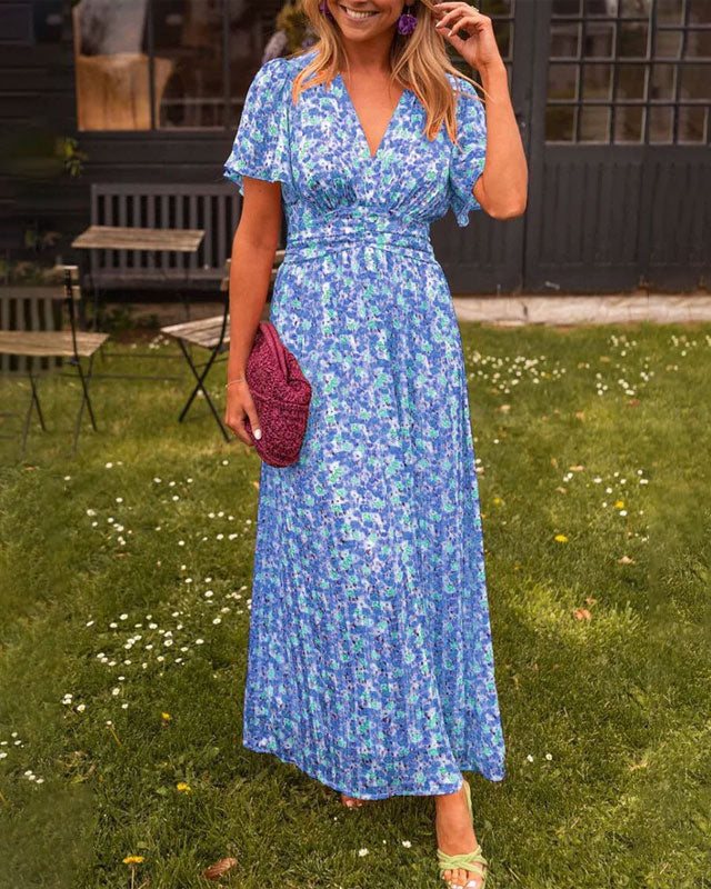 Clara | Robe Longue Femme Plissée Fluide à Col en V pour Été 5