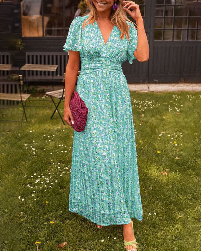 Clara | Robe Longue Femme Plissée Fluide à Col en V pour Été 6