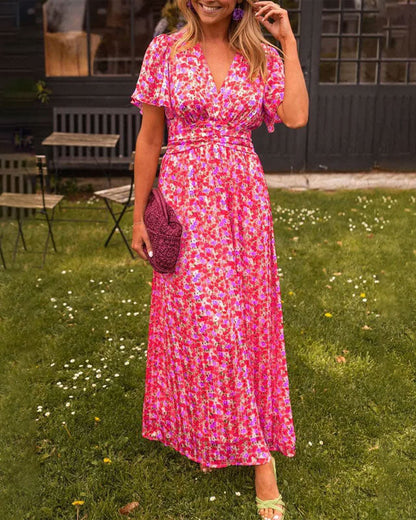 Clara | Robe Longue Femme Plissée Fluide à Col en V pour Été 7