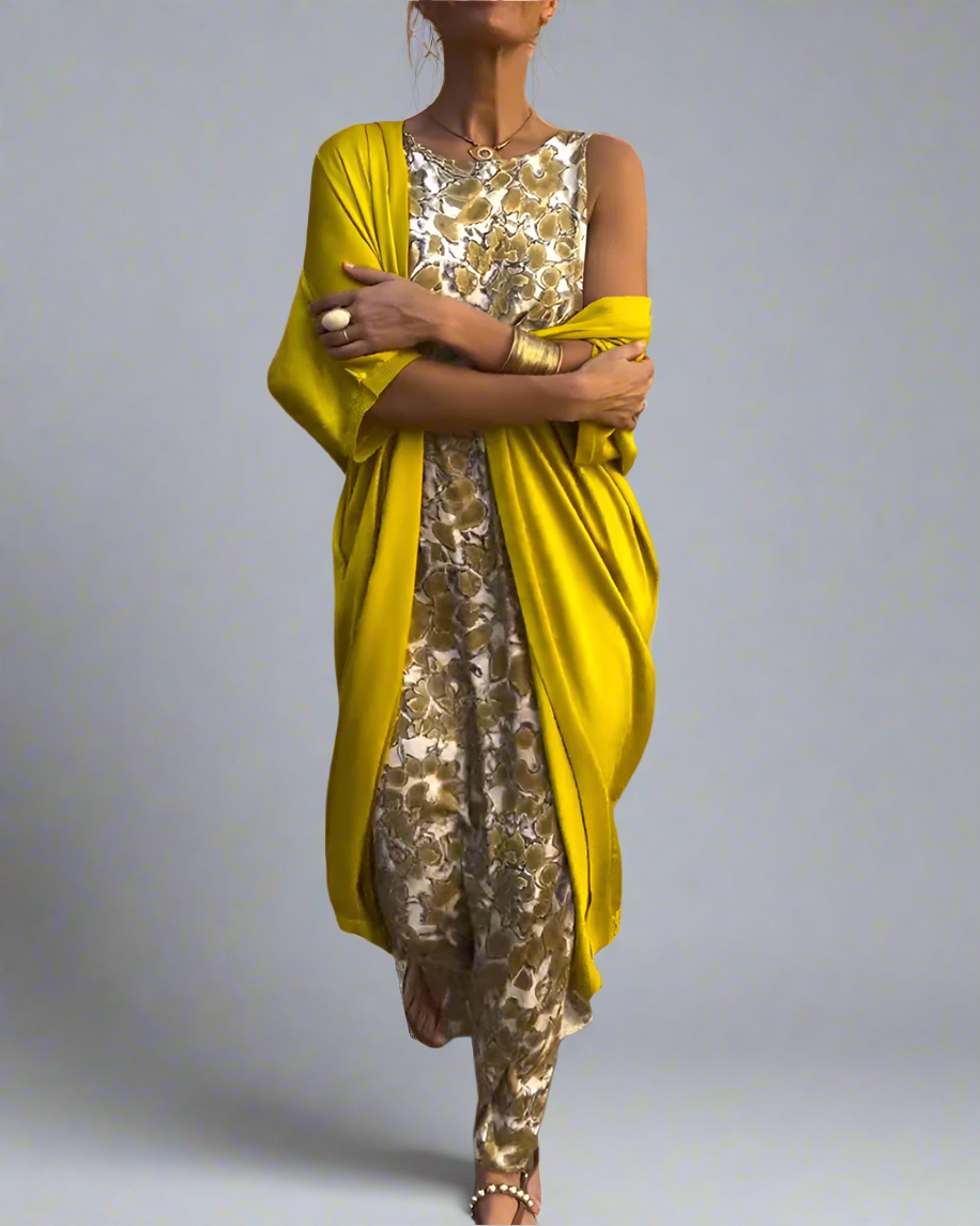 Élise | Robe Longue Fluide Élégante avec Cardigan Assorti pour Femme 0