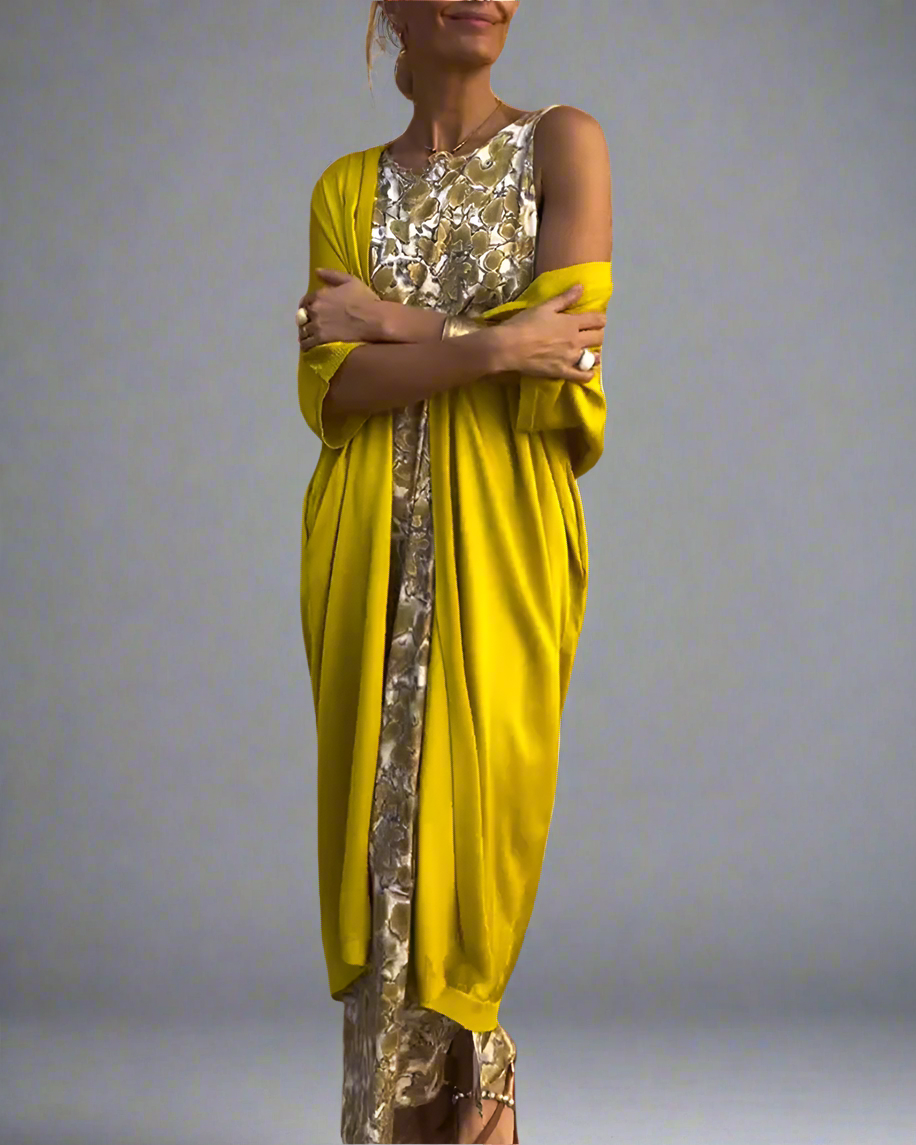 Élise | Robe Longue Fluide Élégante avec Cardigan Assorti pour Femme 1