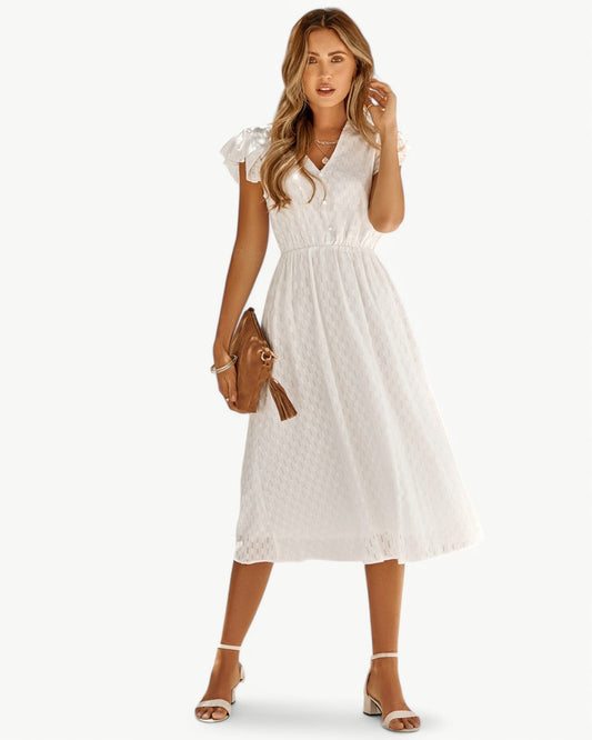 Elodie | Robe Midi Femme Chic à Manches Volantes pour Élégance Estivale 0