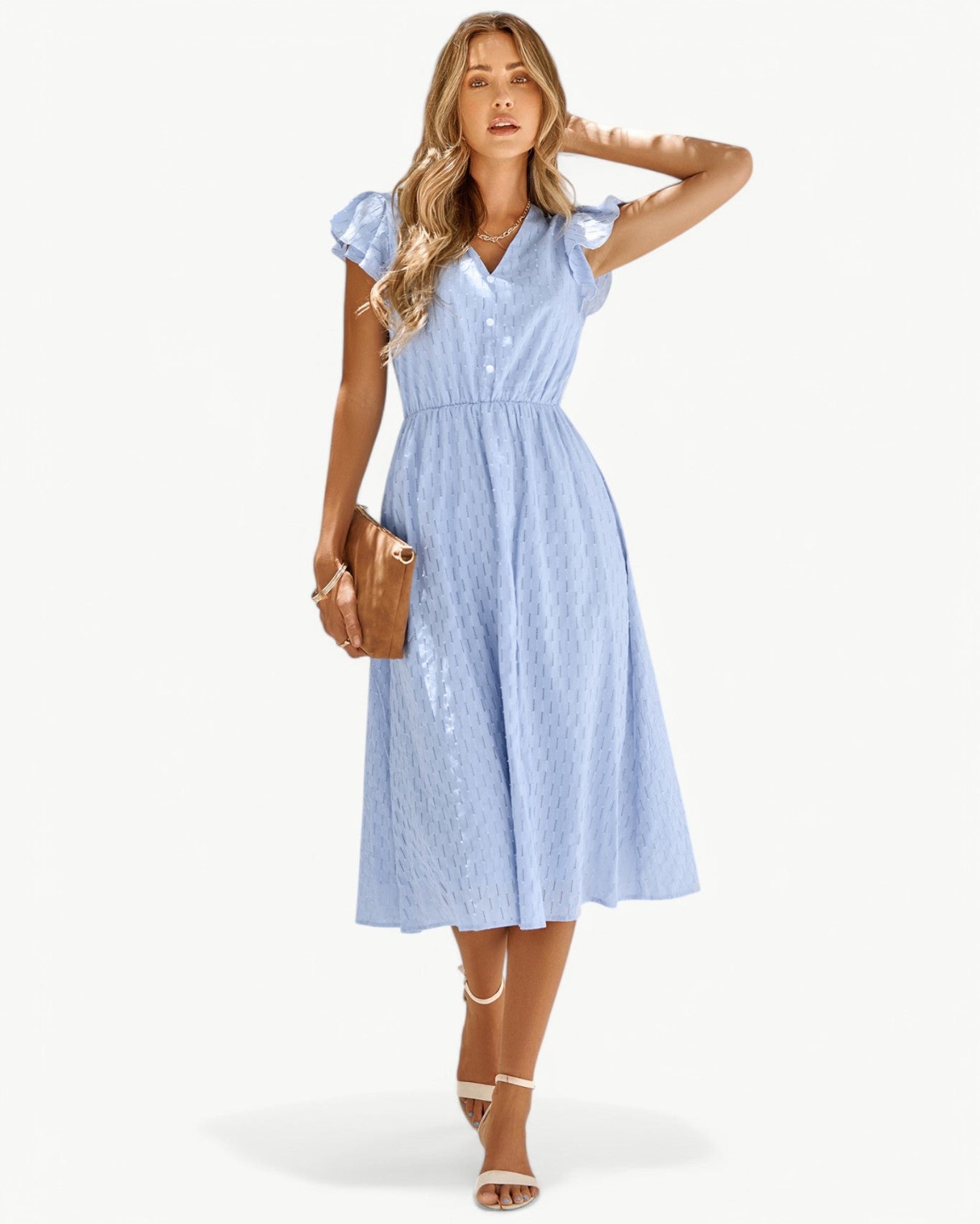 Elodie | Robe Midi Femme Chic à Manches Volantes pour Élégance Estivale 1