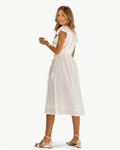 Elodie | Robe Midi Femme Chic à Manches Volantes pour Élégance Estivale 4