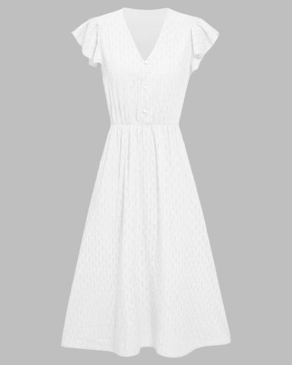 Elodie | Robe Midi Femme Chic à Manches Volantes pour Élégance Estivale 8