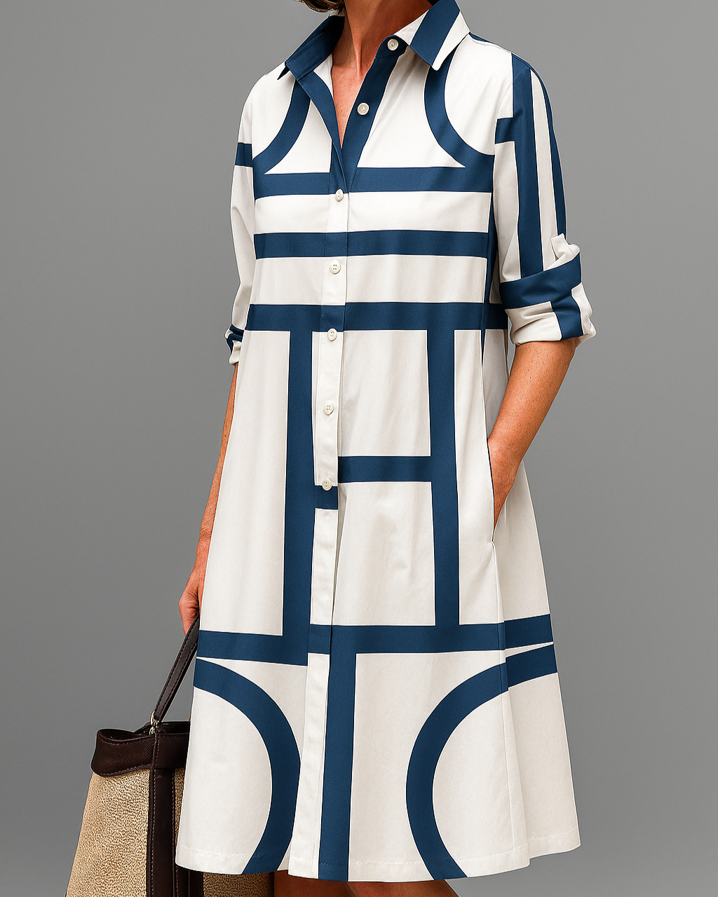 Julia | Robe Midi Chic Femme À Imprimé Géométrique Élégant 0