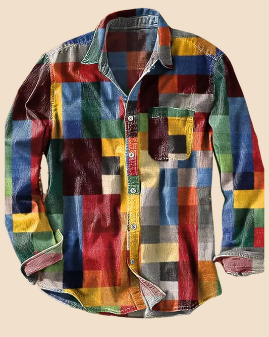 Léa | Chemise Vintage à Manches Longues avec Motif Arc-en-Ciel Rétro 0