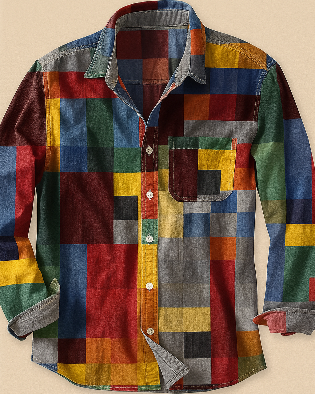 Léa | Chemise Vintage à Manches Longues avec Motif Arc-en-Ciel Rétro 1