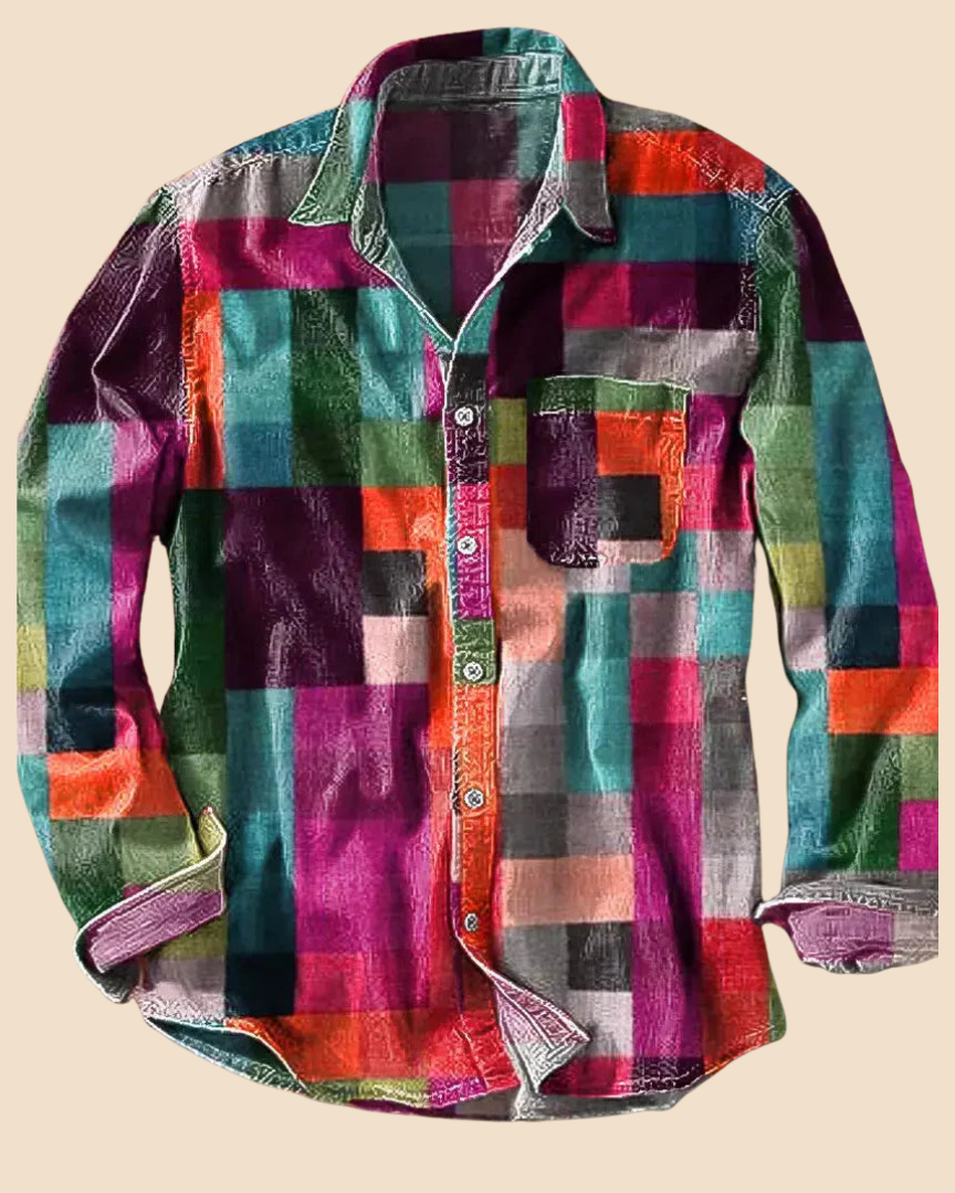 Léa | Chemise Vintage à Manches Longues avec Motif Arc-en-Ciel Rétro 3