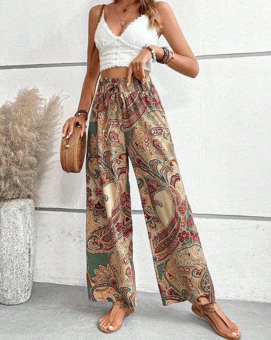 Léa | Pantalon large taille haute à imprimé cachemire pour femme 0