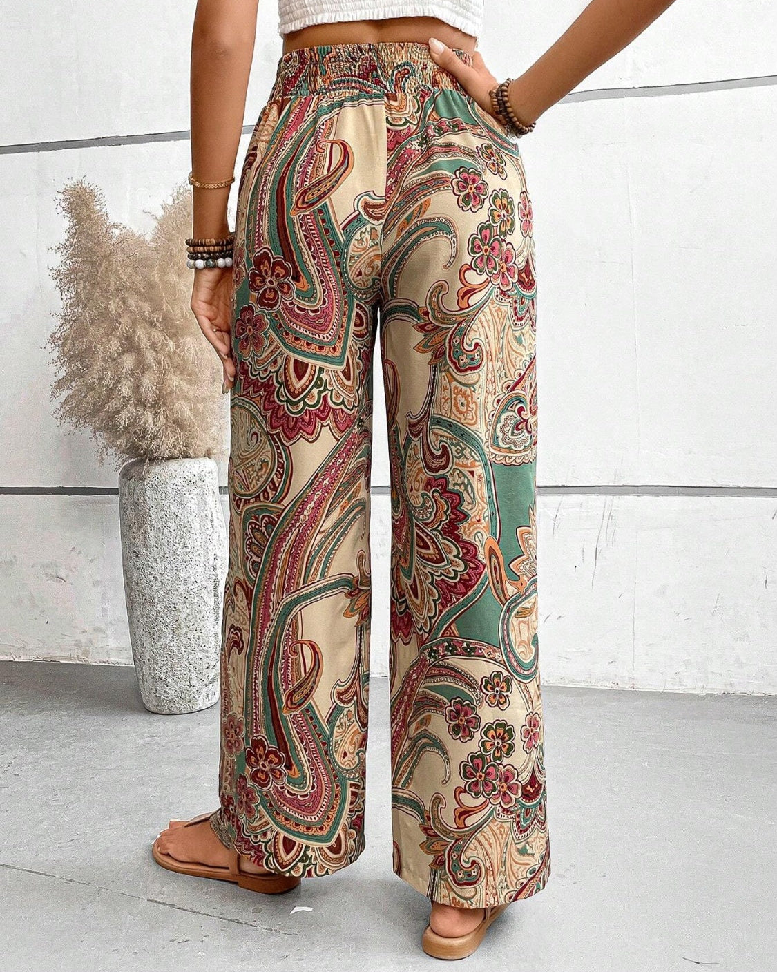 Léa | Pantalon large taille haute à imprimé cachemire pour femme 1