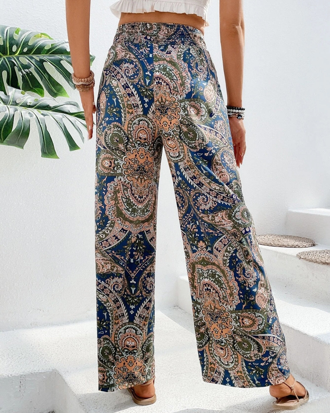 Léa | Pantalon large taille haute à imprimé cachemire pour femme 3