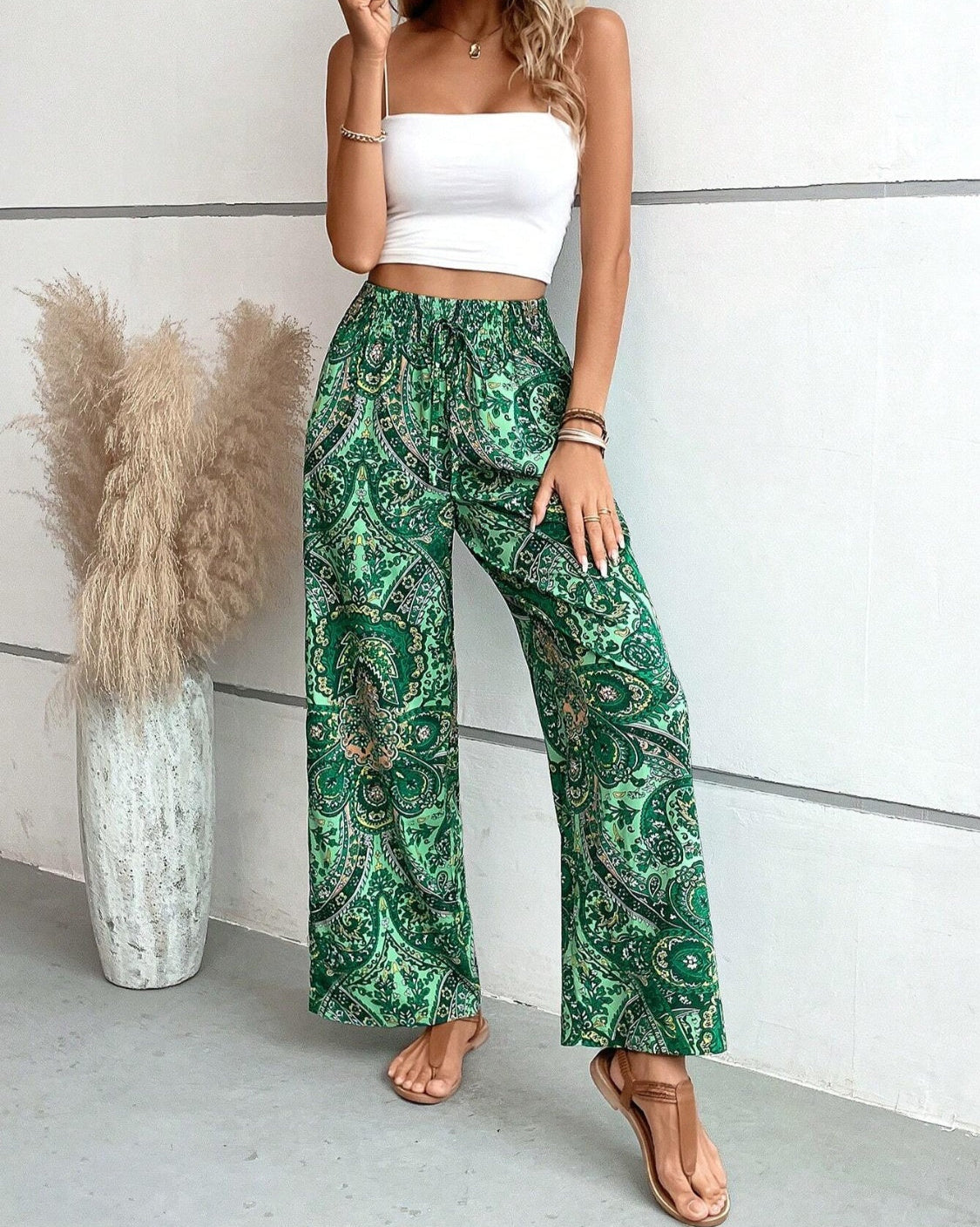 Léa | Pantalon large taille haute à imprimé cachemire pour femme 4