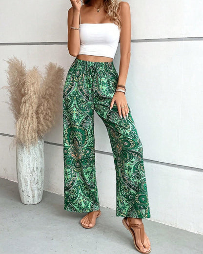 Léa | Pantalon large taille haute à imprimé cachemire pour femme 4