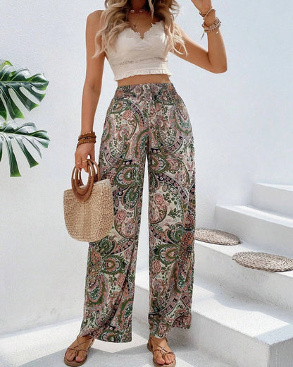 Léa | Pantalon large taille haute à imprimé cachemire pour femme 8