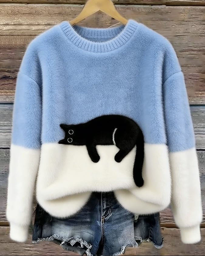 Léa | Pull Décontracté en Maille Douce avec Motif de Chat pour Femme 0