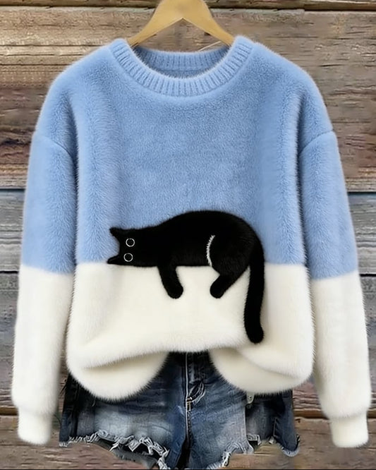 Léa | Pull Décontracté en Maille Douce avec Motif de Chat pour Femme 0